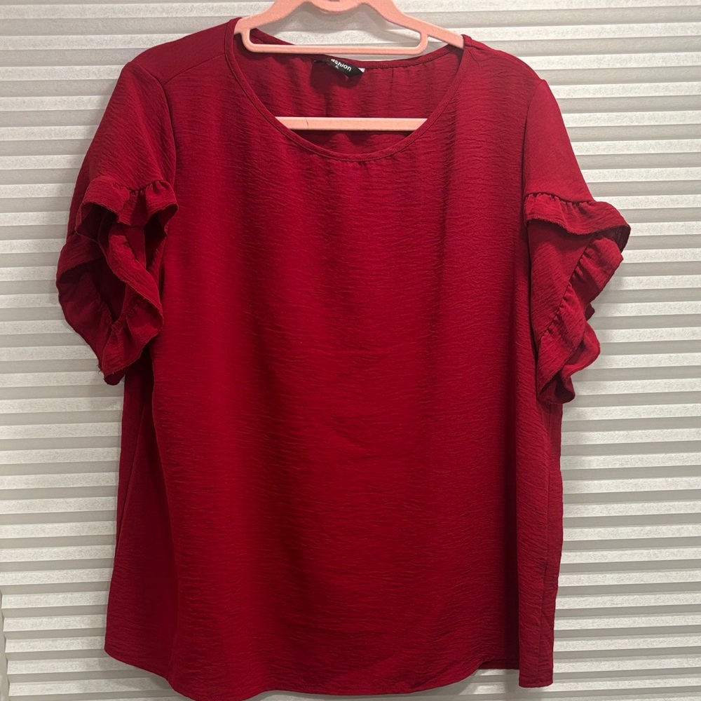 Elegant Red Ruffle Sleeve Top